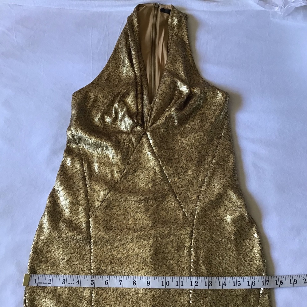 New without tags Donna Karan gold sequin deep v neck Belted Sequined Dress gown - Picture 11 of 14